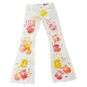 Indigo Rein Junior Girls Size 1 NWOT White Flare Jeans Handprint Y2K Style
